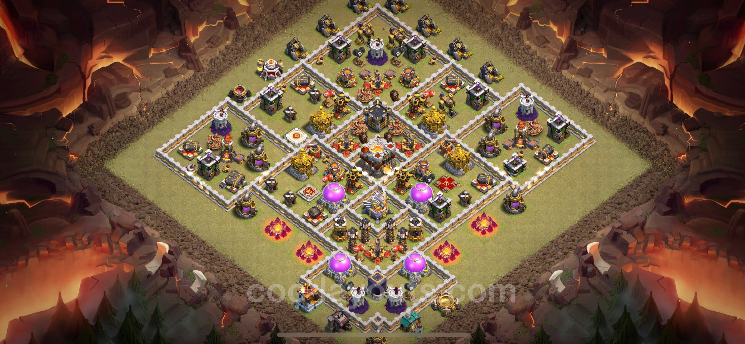 TH11 Trophy Layout 33 - #hybrid, #anti air base layout with copy link for Clash of Clans 2026