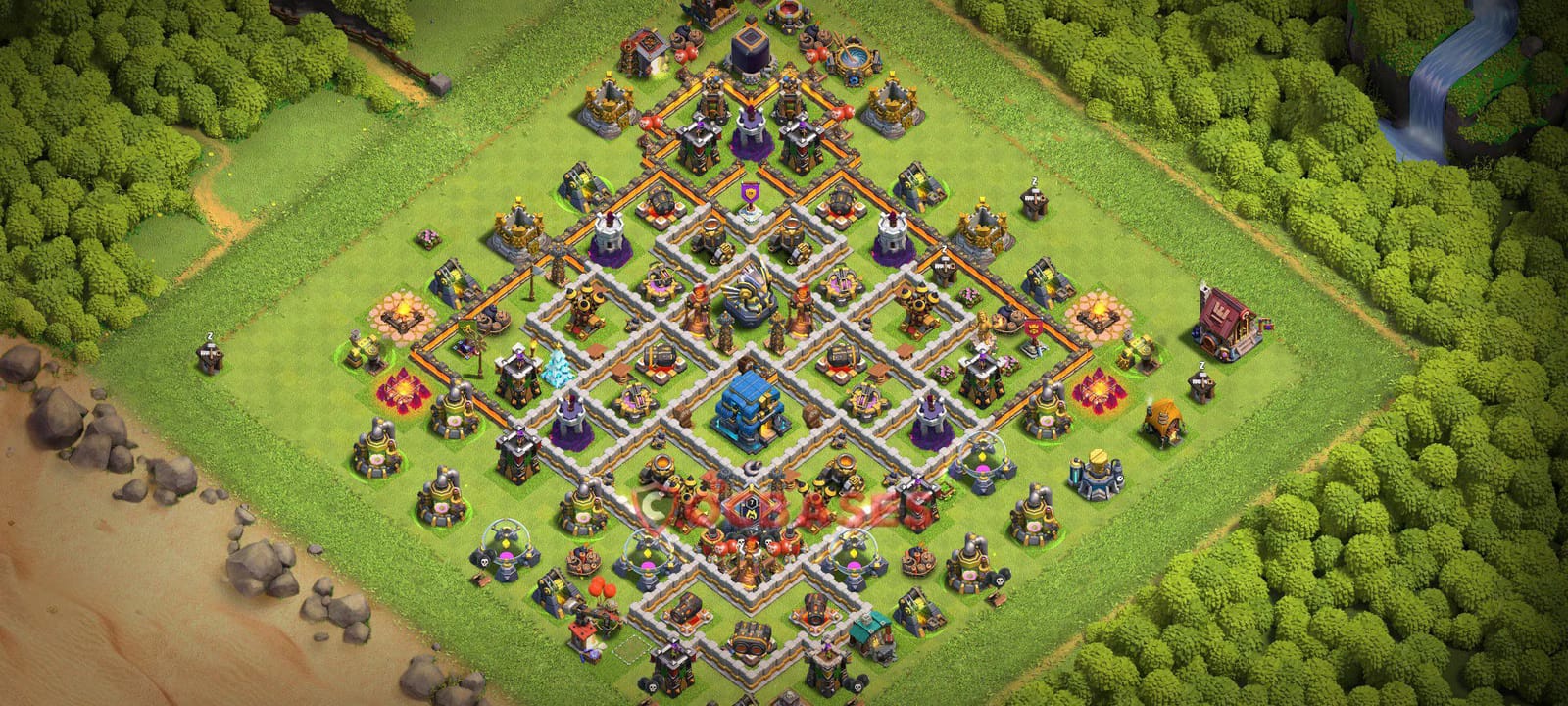 TH12 Anti 3 star Layout 27 - compact, anti 3 stars base layout with copy link for Clash of Clans 2026