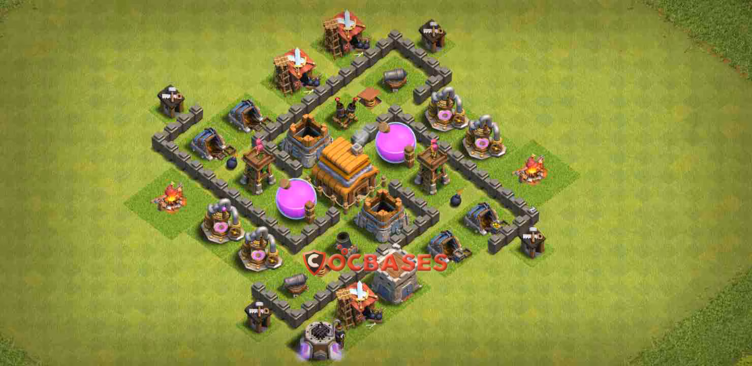 TH4 Fun Layout 1 - anti ground, #anti giant base layout with copy link for Clash of Clans 2026