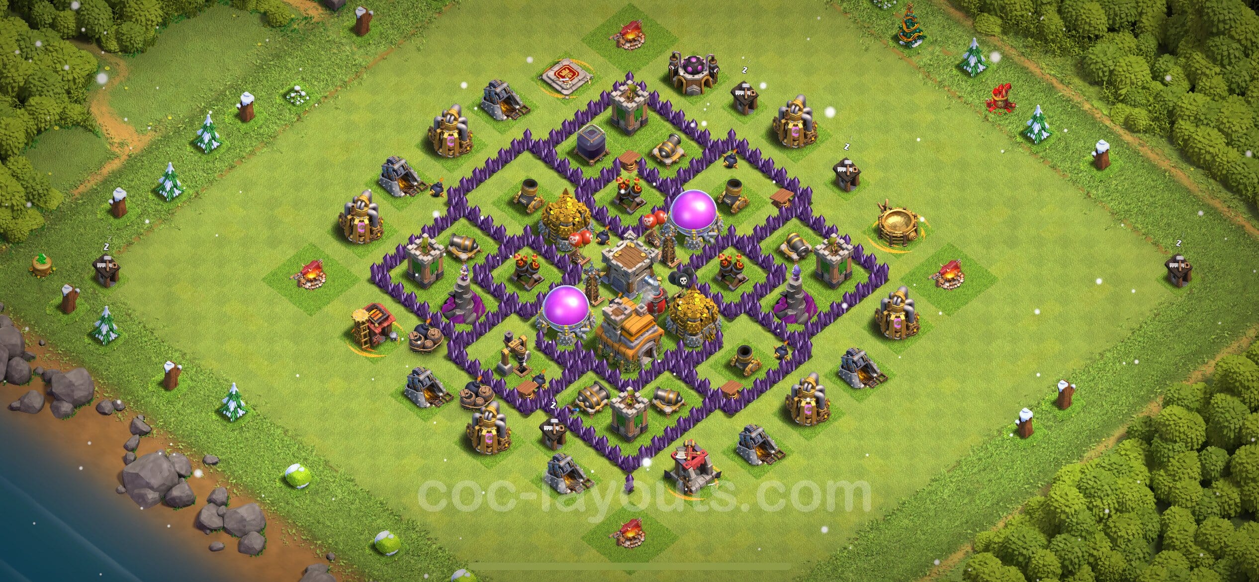 TH7 Trophy Layout 33 -  base layout with copy link for Clash of Clans 2026