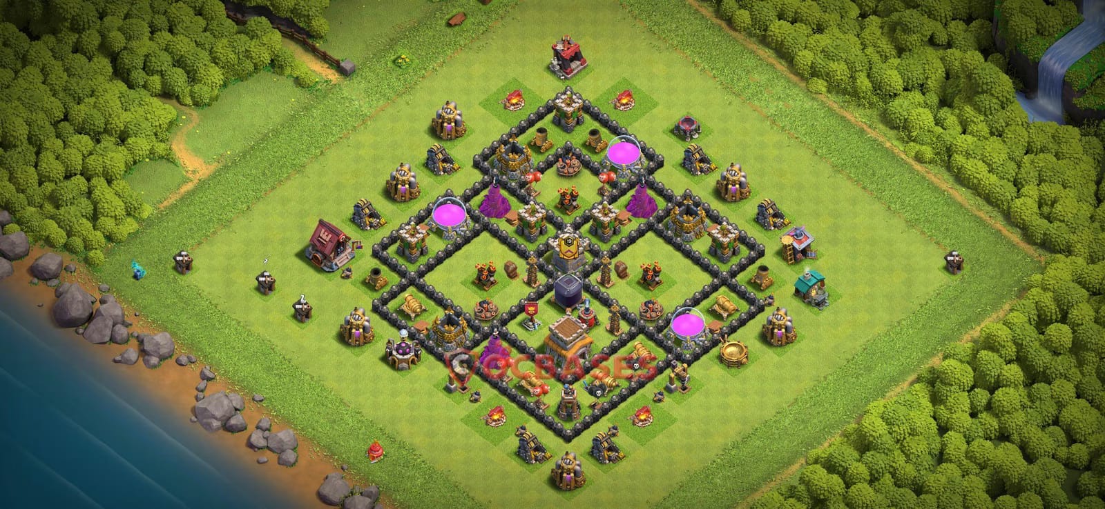 TH8 War Layout 16 -  base layout with copy link for Clash of Clans 2026