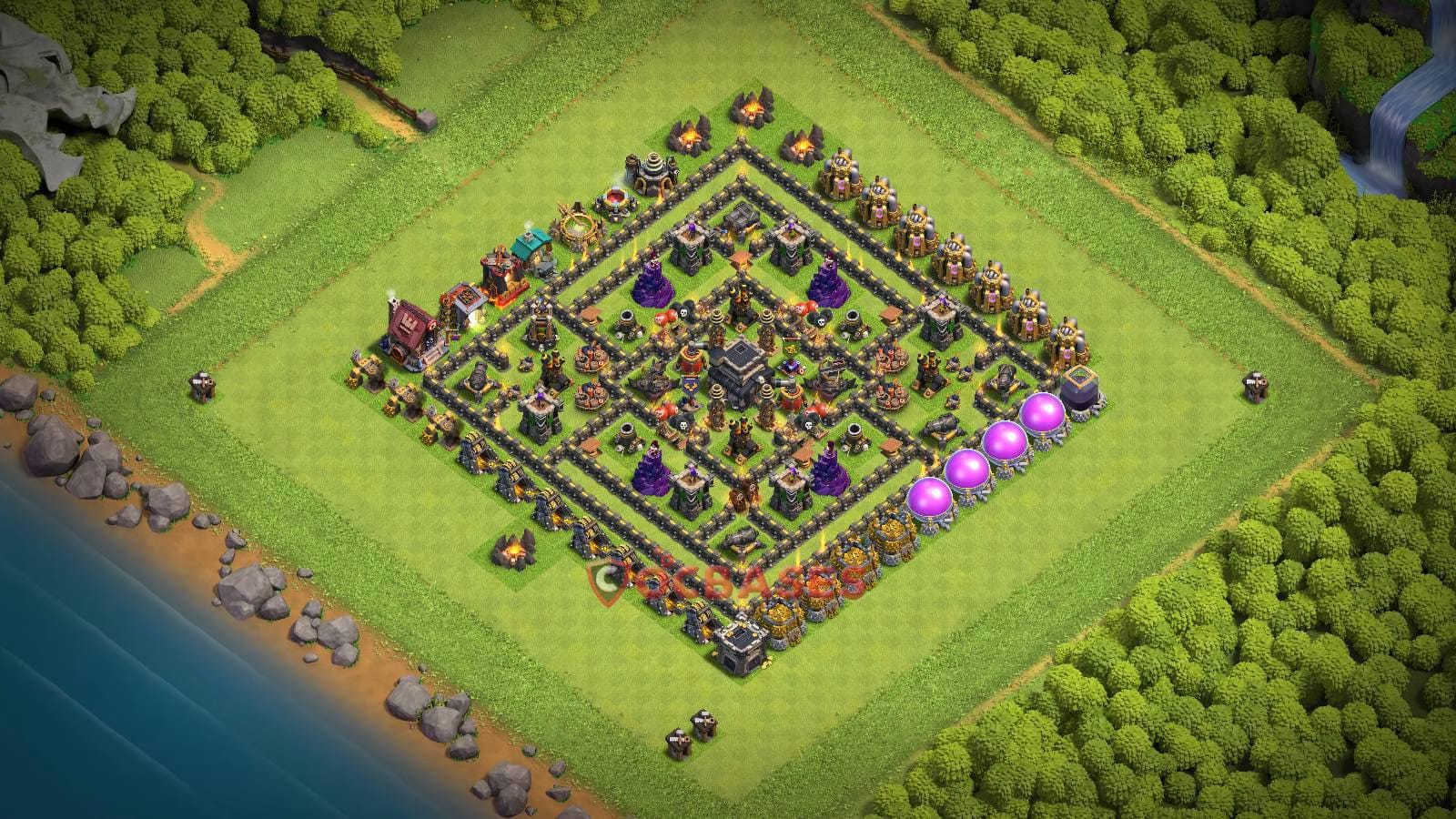 TH9 Anti 3 star Layout 32 - anti 3 stars, anti air base layout with copy link for Clash of Clans 2026