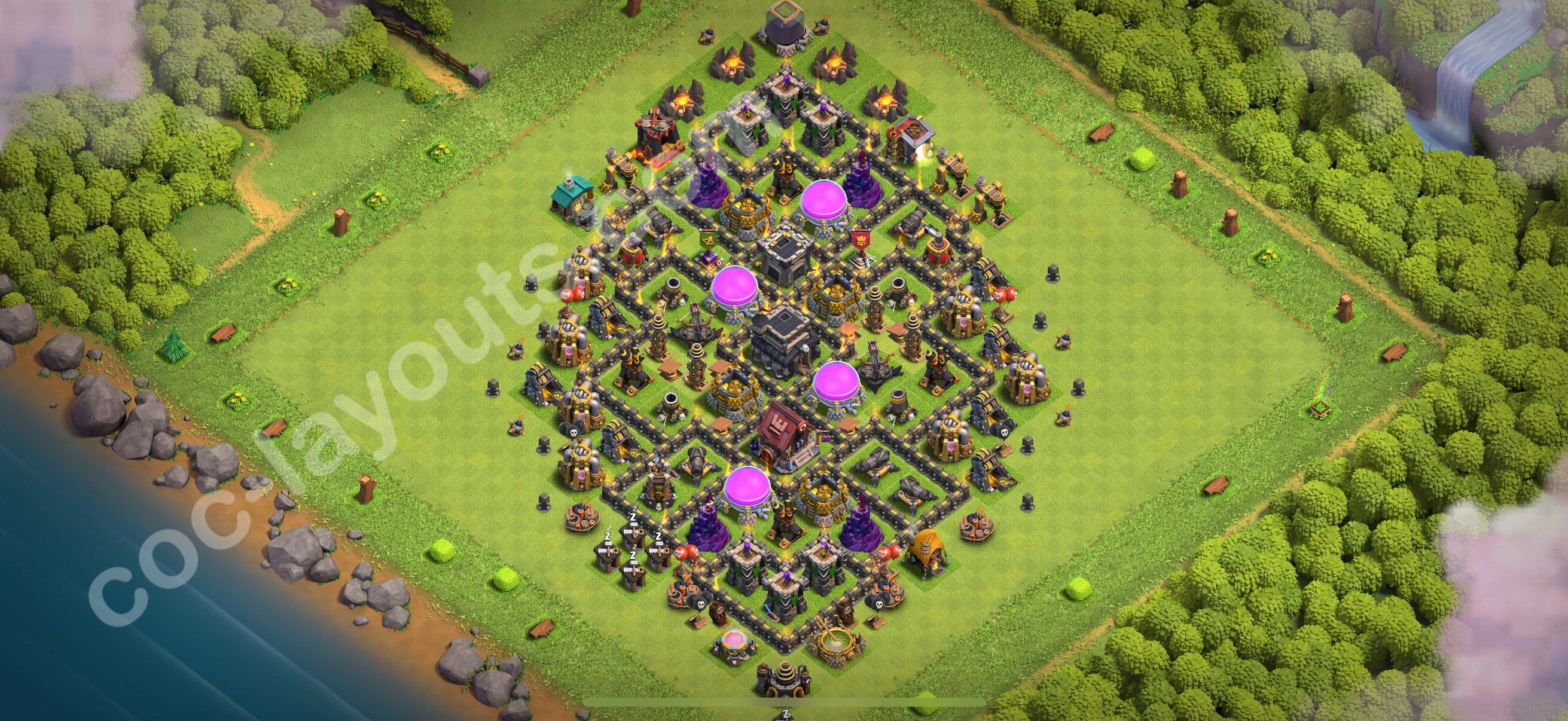 TH9 Trophy Layout 8 -  base layout with copy link for Clash of Clans 2026