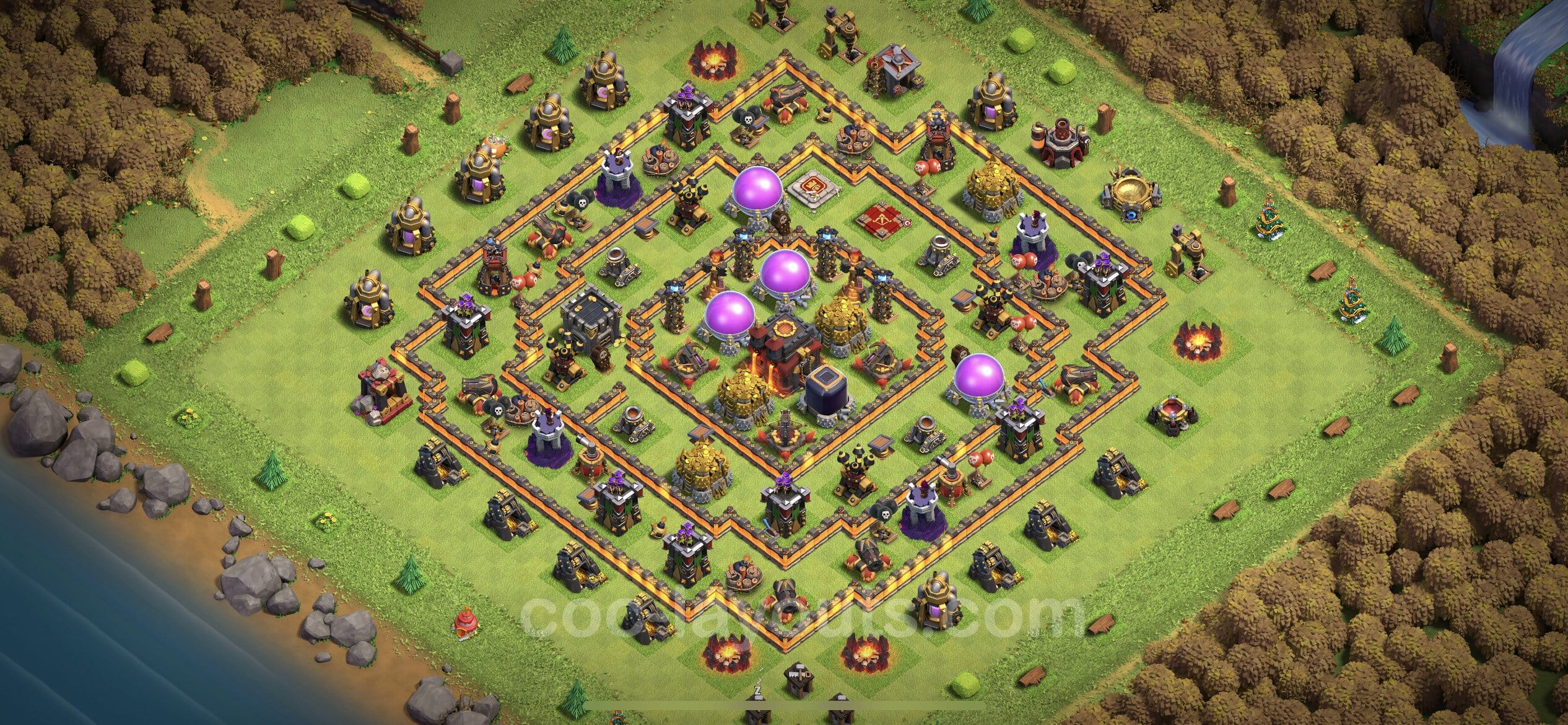 TH10 Trophy Layout 7 - base layout with copy link for Clash of Clans 2026
