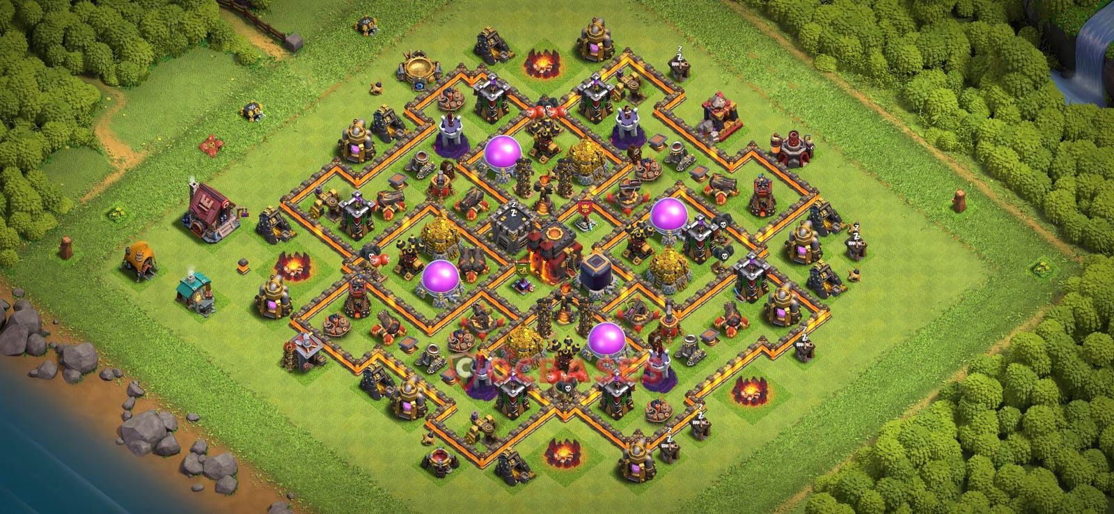 TH10 Trophy Layout 28 - base layout with copy link for Clash of Clans 2026