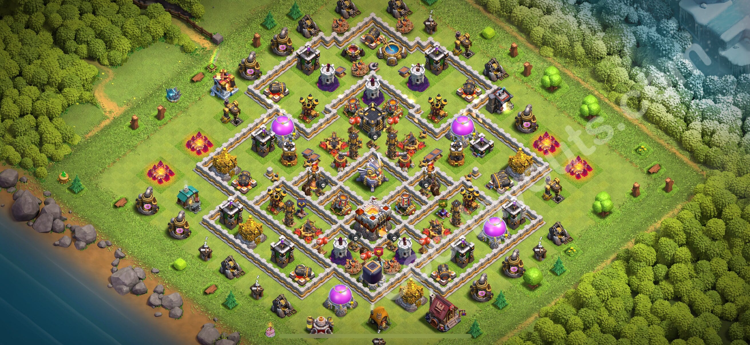 TH11 Trophy Layout 24 - base layout with copy link for Clash of Clans 2026