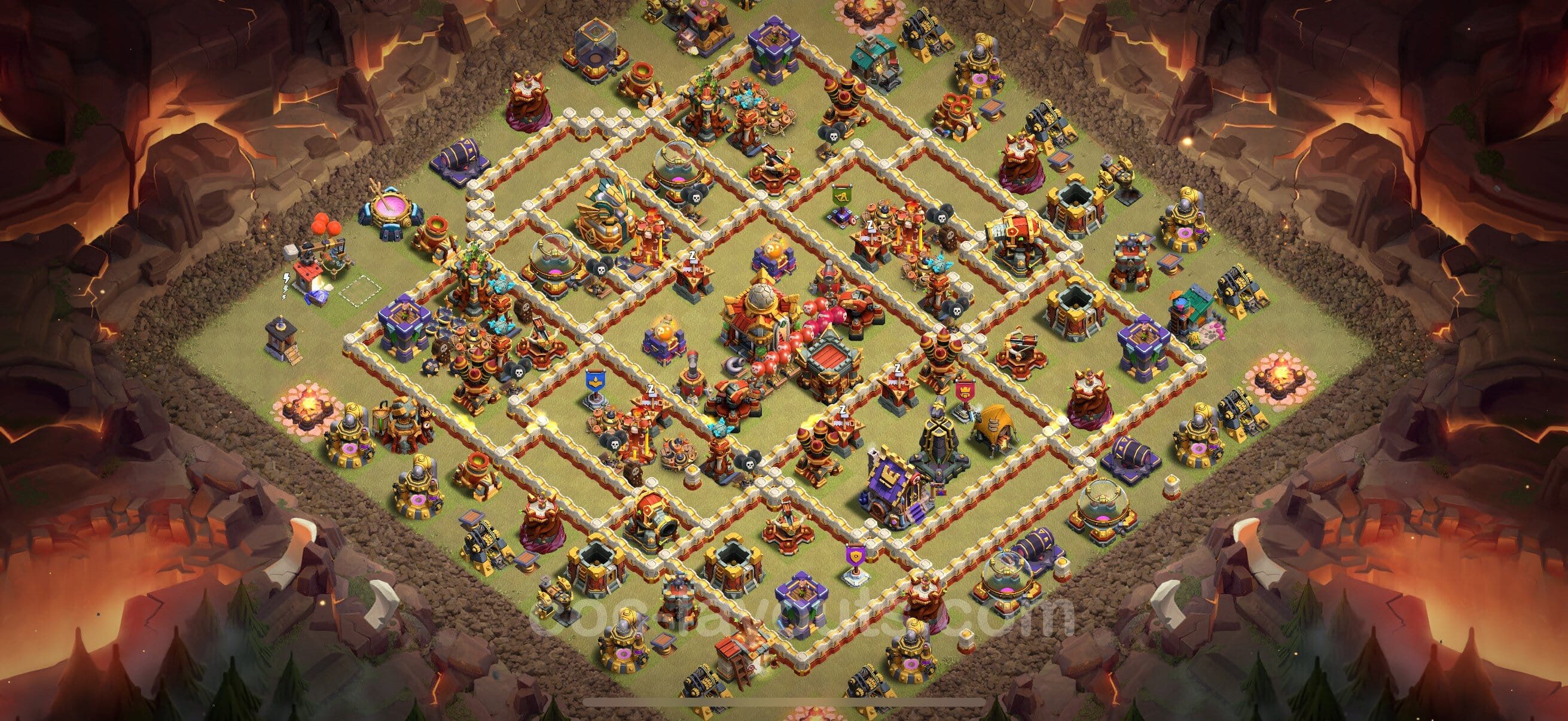 TH16 Trophy Layout 16 - base layout with copy link for Clash of Clans 2026