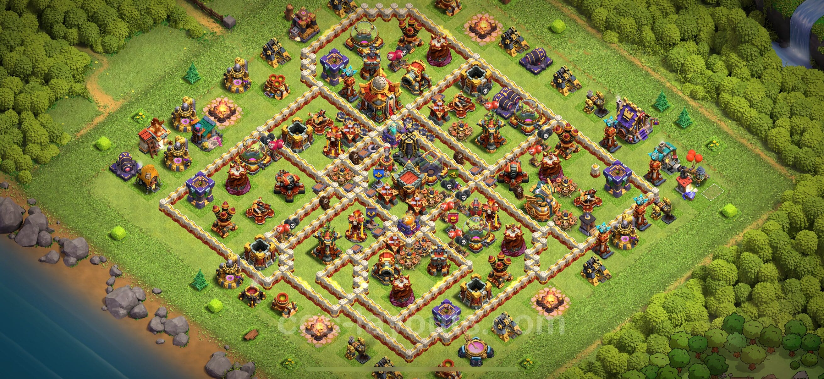 TH16 Trophy Layout 19 - base layout with copy link for Clash of Clans 2026