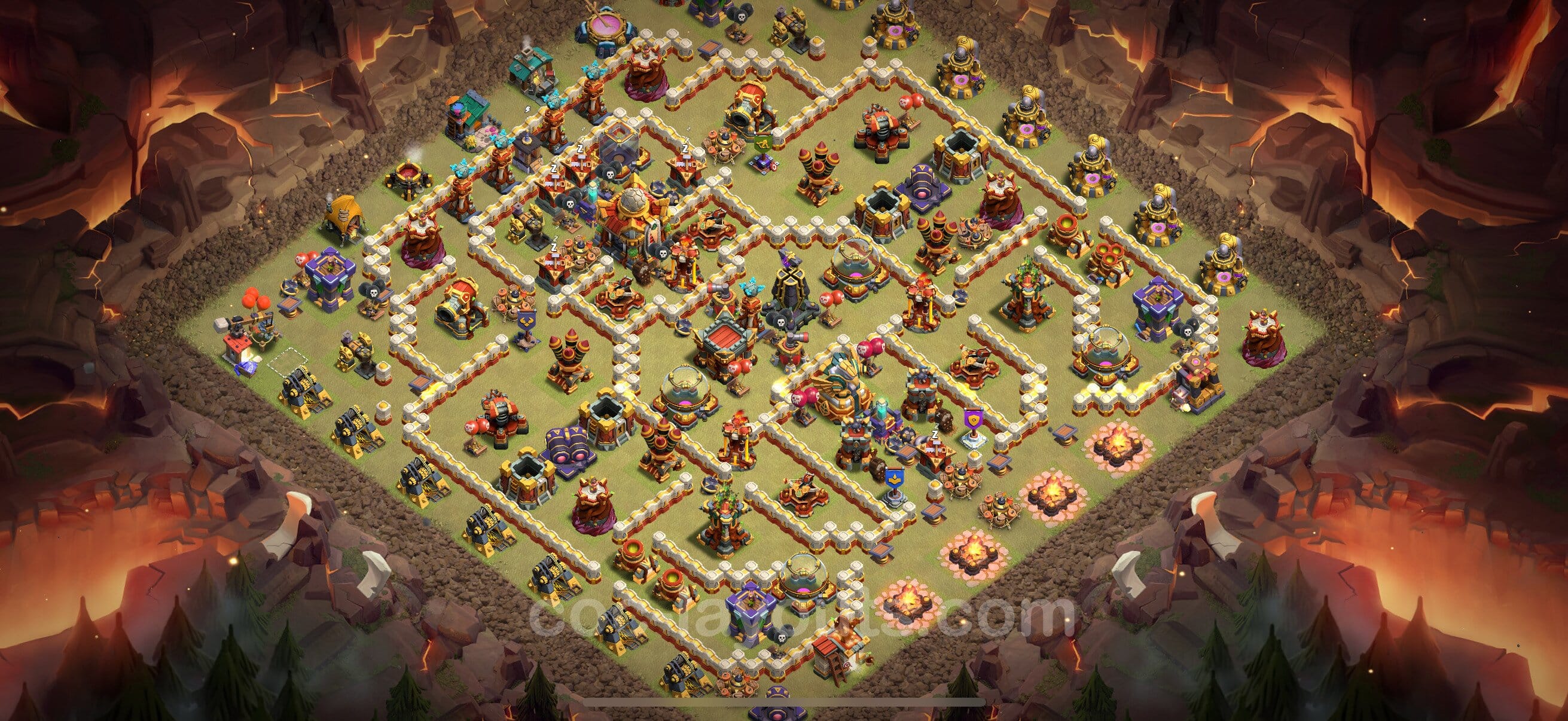 TH16 Trophy Layout 26 - base layout with copy link for Clash of Clans 2026
