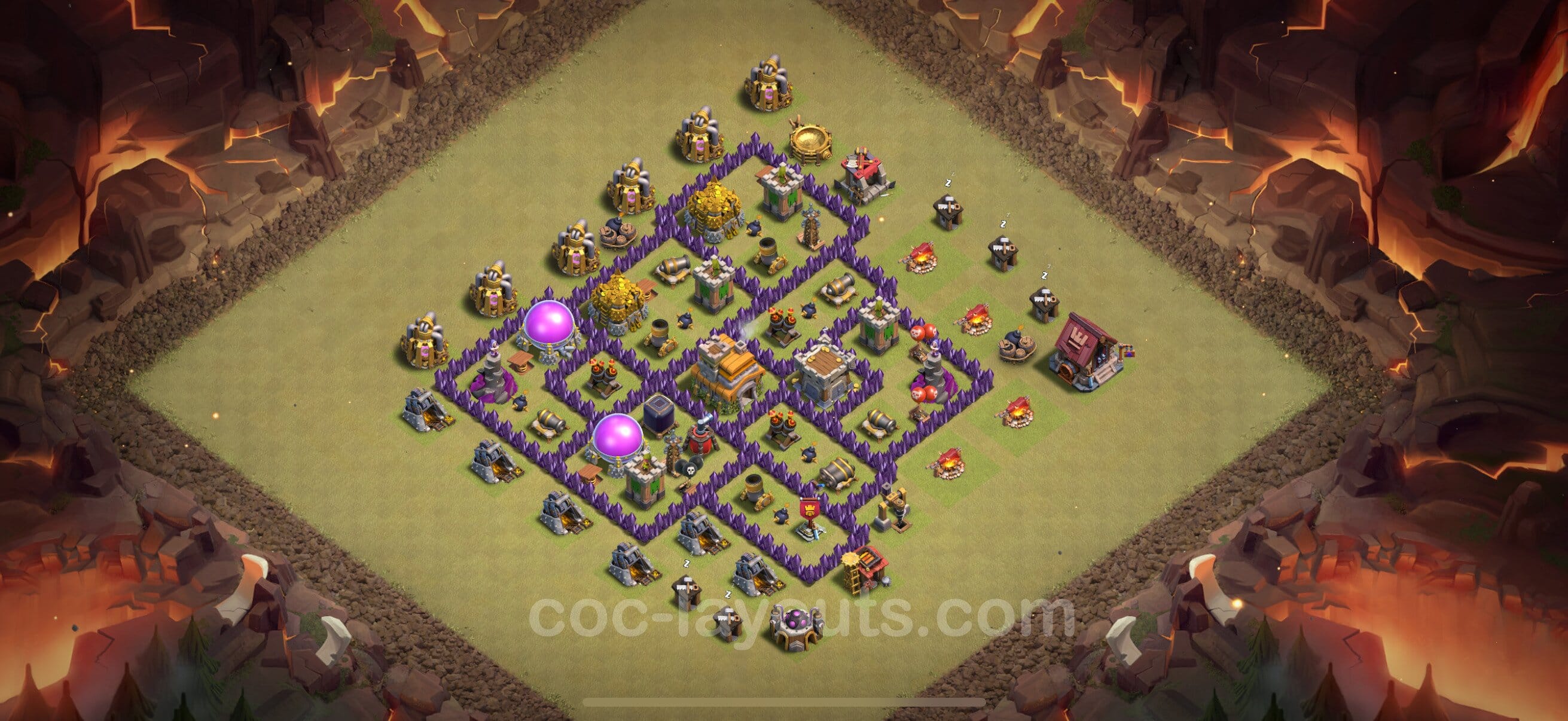 TH7 Trophy Layout 26 - base layout with copy link for Clash of Clans 2026
