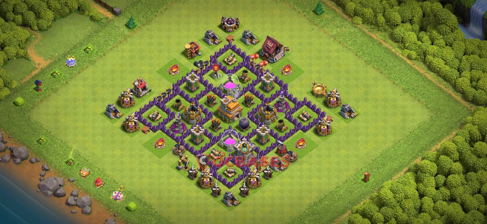 TH7 War Layout 27 - base layout with copy link for Clash of Clans 2026