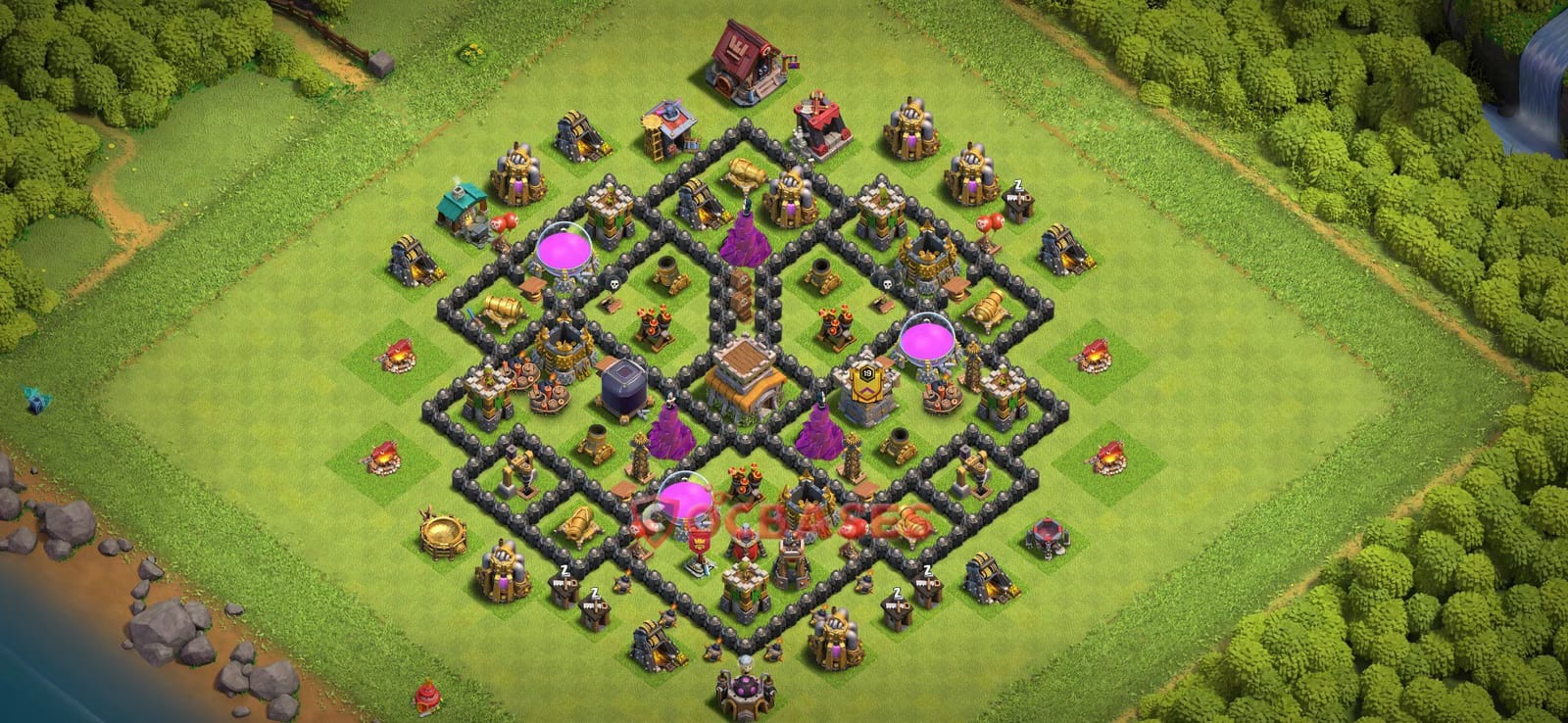 TH8 War Layout 24 - base layout with copy link for Clash of Clans 2026