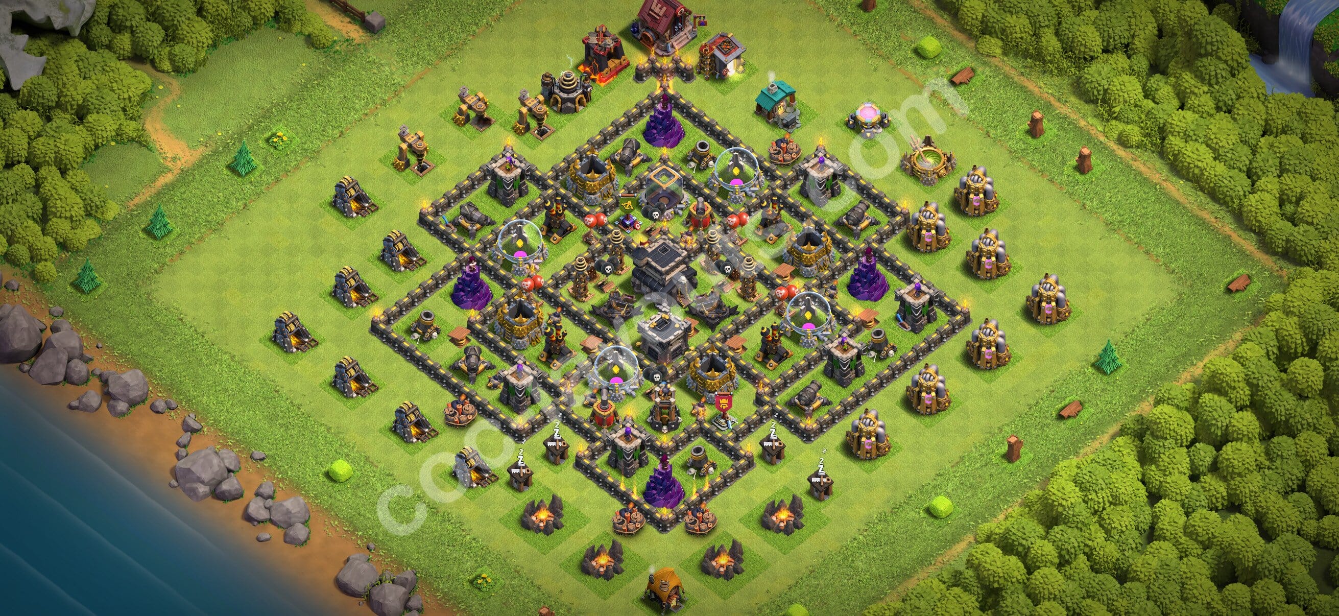 TH9 Trophy Layout 11 - base layout with copy link for Clash of Clans 2026